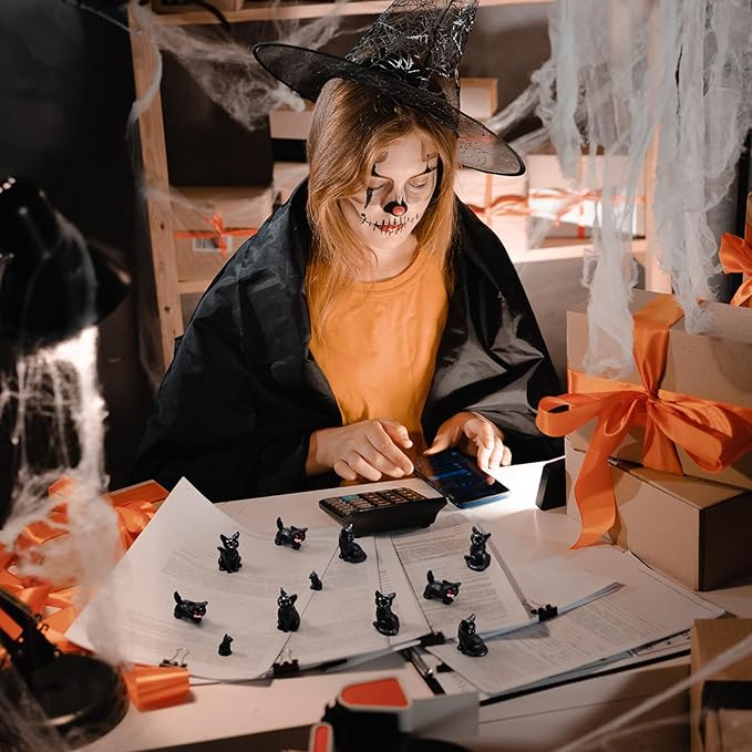 Wesiti 20 Pcs Mini Statue Decor Resin Black Cat Ghost Bat and Raven Figurines Horror Gothic Outdoor Home Lawn Decor Miniature Tombstone Scene Party Favor(Stylish)