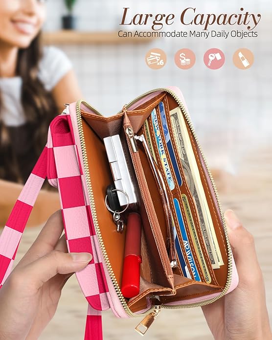 Cute Crossbody Purse Cell Phone Bags for Women - Leather Cellphone Wallet Purse with Handle Rope and Adjustable Shoulder Rope