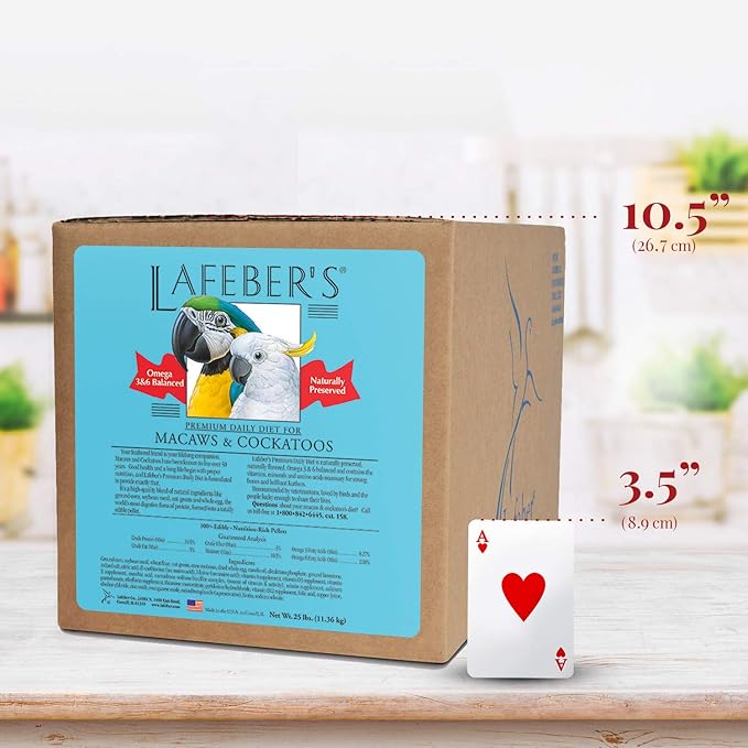 LAFEBER'S Premium Daily Diet Pellets Pet Bird Food, Made with Non-GMO and Human-Grade Ingredients, for Macaws and Cockatoos, 25 lb