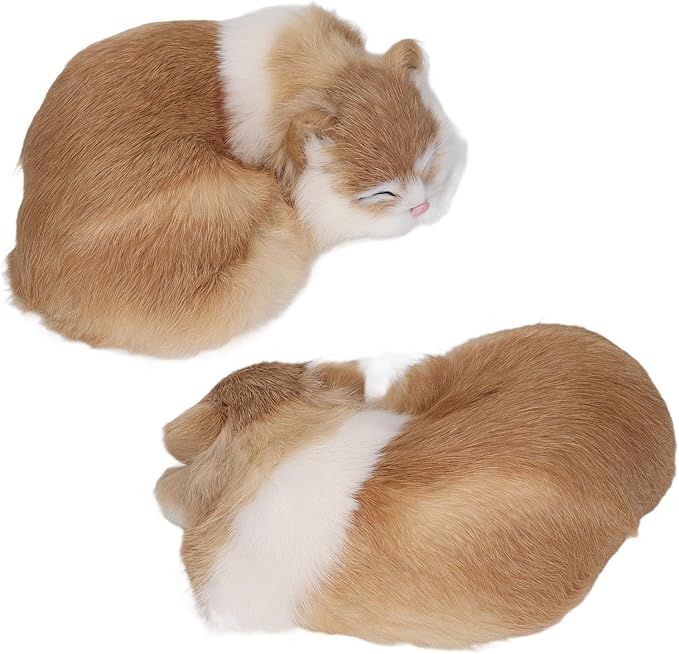 Realistic Furry Sleeping Cat Figurine - Little Kitten Figure - Lifelike Animal Plush Simulation - Simulation Kitten Plush for Home and Office Decor