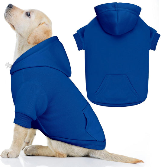 Dog Sweaters for Large Dogs Pet Sweater Solid Soft Brushed Fleece Dog Hoodie Clothes Pet Hoodie Sweatshirt with Pocket(Blue-L)