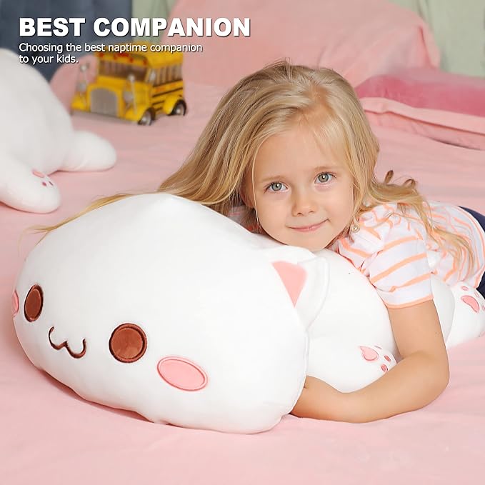 Onsoyours Cute Kitten Plush Toy 25.5" Stuffed Animal Pet Kitty Soft Anime Cat Large Plush Pillow for Kids (White A, 25.5")