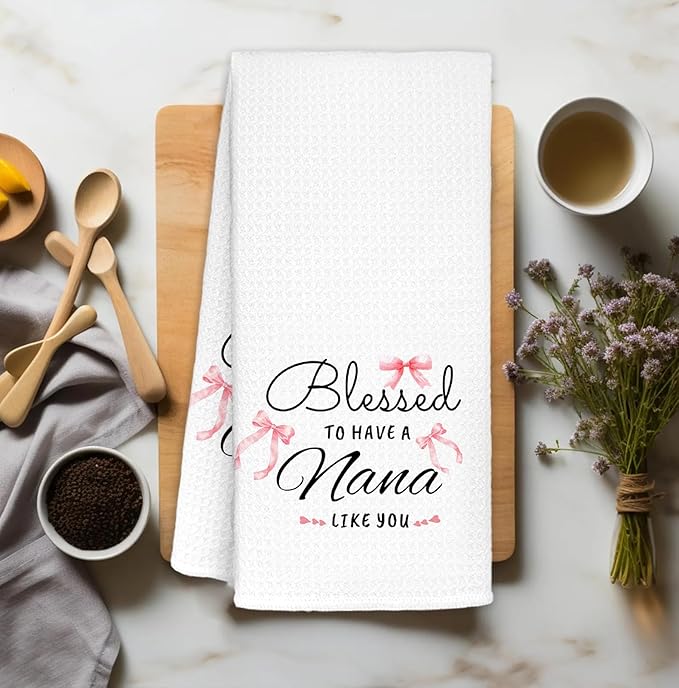 Coquette Pink Bow Nana Kitchen Towels Decorative, Nana Grandma from Grandkids Dish Towels, Best Grandma Gifts Hand Towels Drying Cloth for Kitchen Bathroom Decor, 16x24 Inch