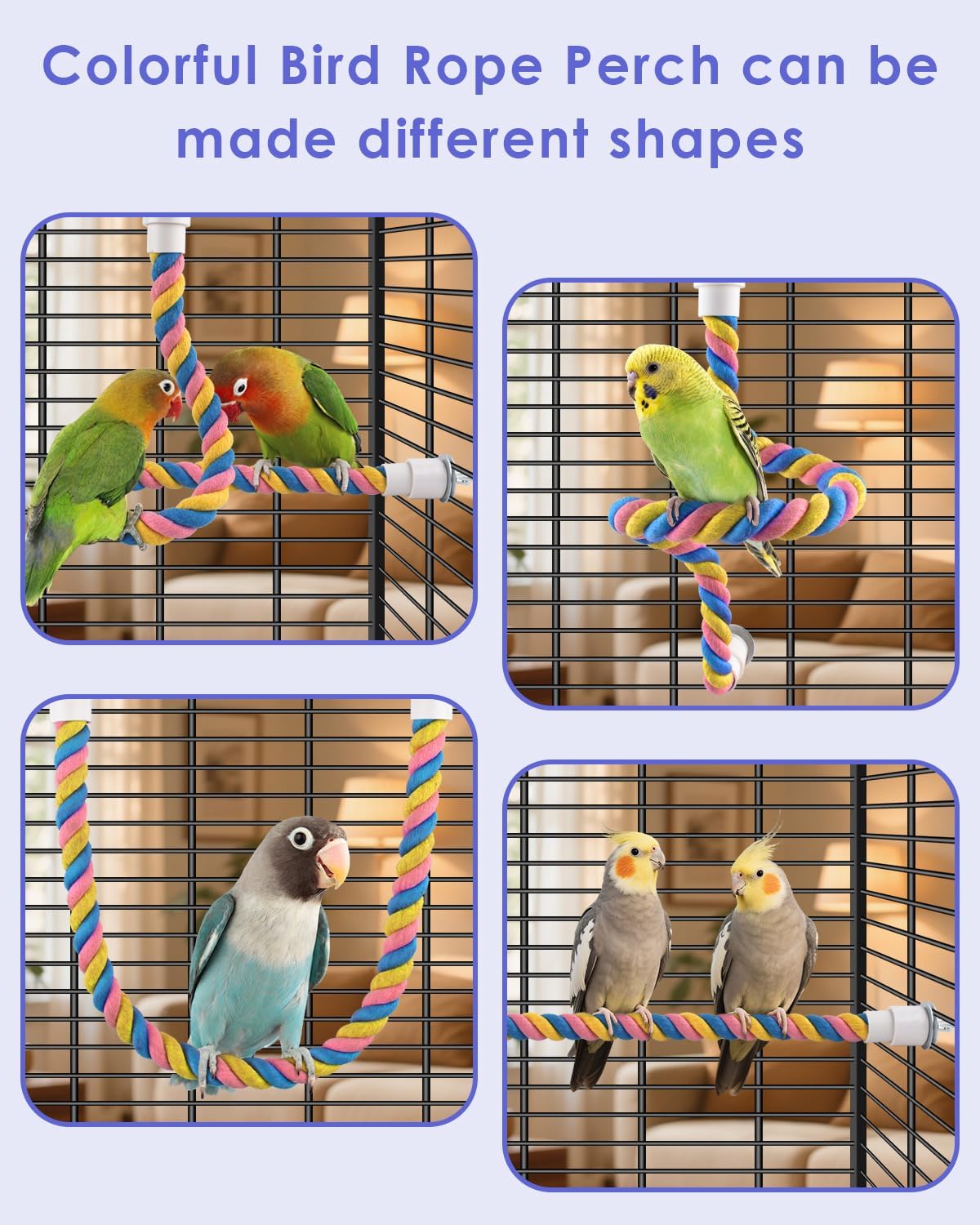 Bissap 10 PCS Bird Chew Toys, Parakeet Natural Wood Parrot Hanging Cage Toy Swing Rope Paw Fork Perch Stand Platform for Small Birds Conure Cockatiel Parrotlet Lovebird Budgie Exercise Training