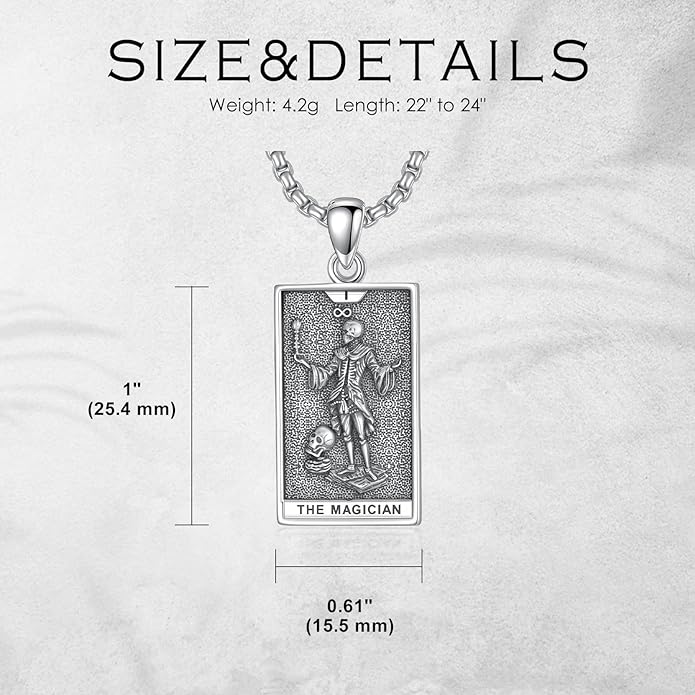 PELOVNY Tarot Card Necklace 925 Sterling Silver Skeleton Necklace The Sun Moon Star Strength Lovers Death Devil Fool Tarot Jewelry Christmas Birthday Gifts for Men Women Unisex
