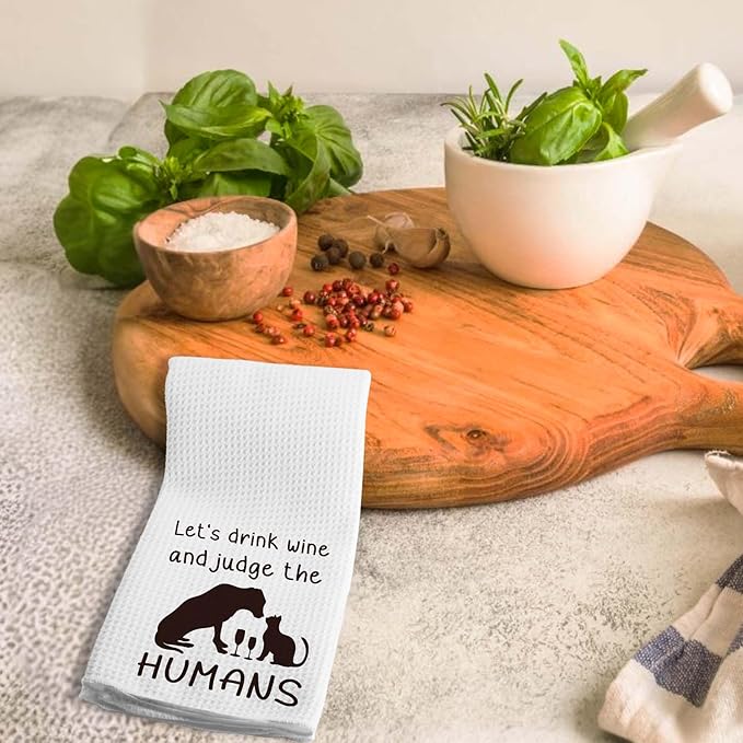 Dog and Cat Towels Dish Towels Dishcloth, Dog Cat Gifts for Women Dog Lovers cat Lovers, Cute Dog Cat Decor for Kitchen Bathroom Home, 16 x 24 Farmhouse Decoration Hand Towels. (075)