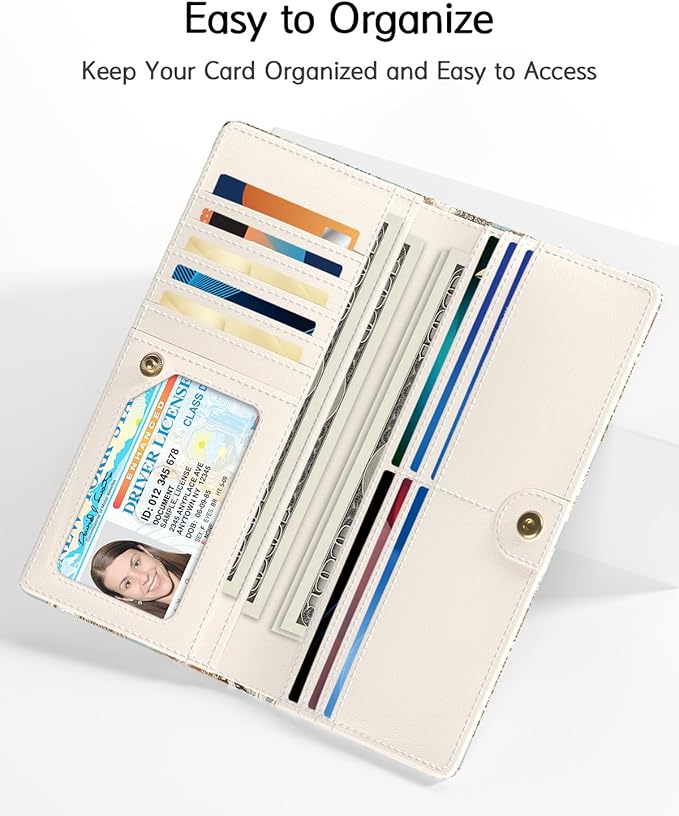 Nipichsha Womens Wallet, RFID Slim Wallets for Women, Thin Ladies Credit Card Holder Purse, Cute Leather Bifold Clutch Billfold with 11 Card Slots & ID Window, Blooming Flowers