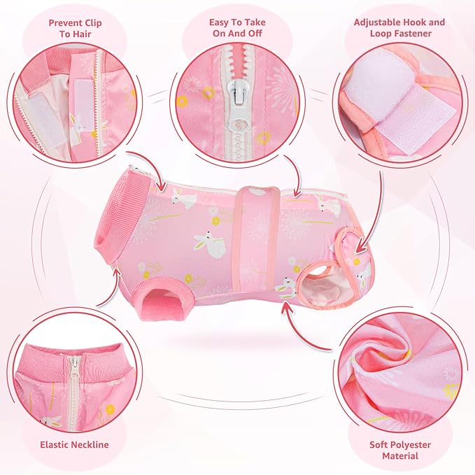 Lukovee Recovery Suit for Dogs, Zipper On Recovery Suit for Female Male Dog, Onesie Abdominal Wounds Cone E-Collar Alternative Prevent Licking Spay Recovery Suit (Medium, A-Pink)