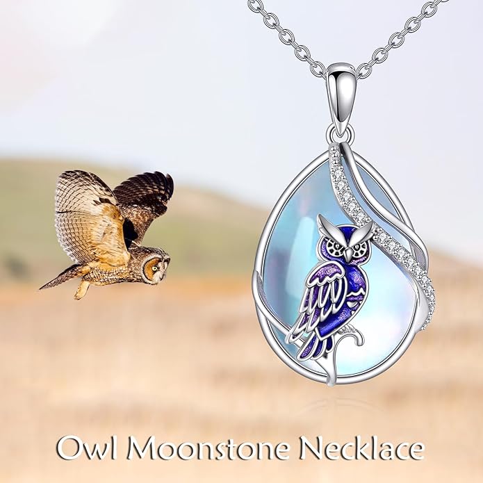KQF Dragonfly/Butterlfy/Cat/Jellyfish/Bunny/Axolotl/Bee/Mermaid/Hummingbird/Elephant Necklace for Women Sterling Silver Moonstone Pendant Necklace Dragonfly Jewelry Gifts for Women