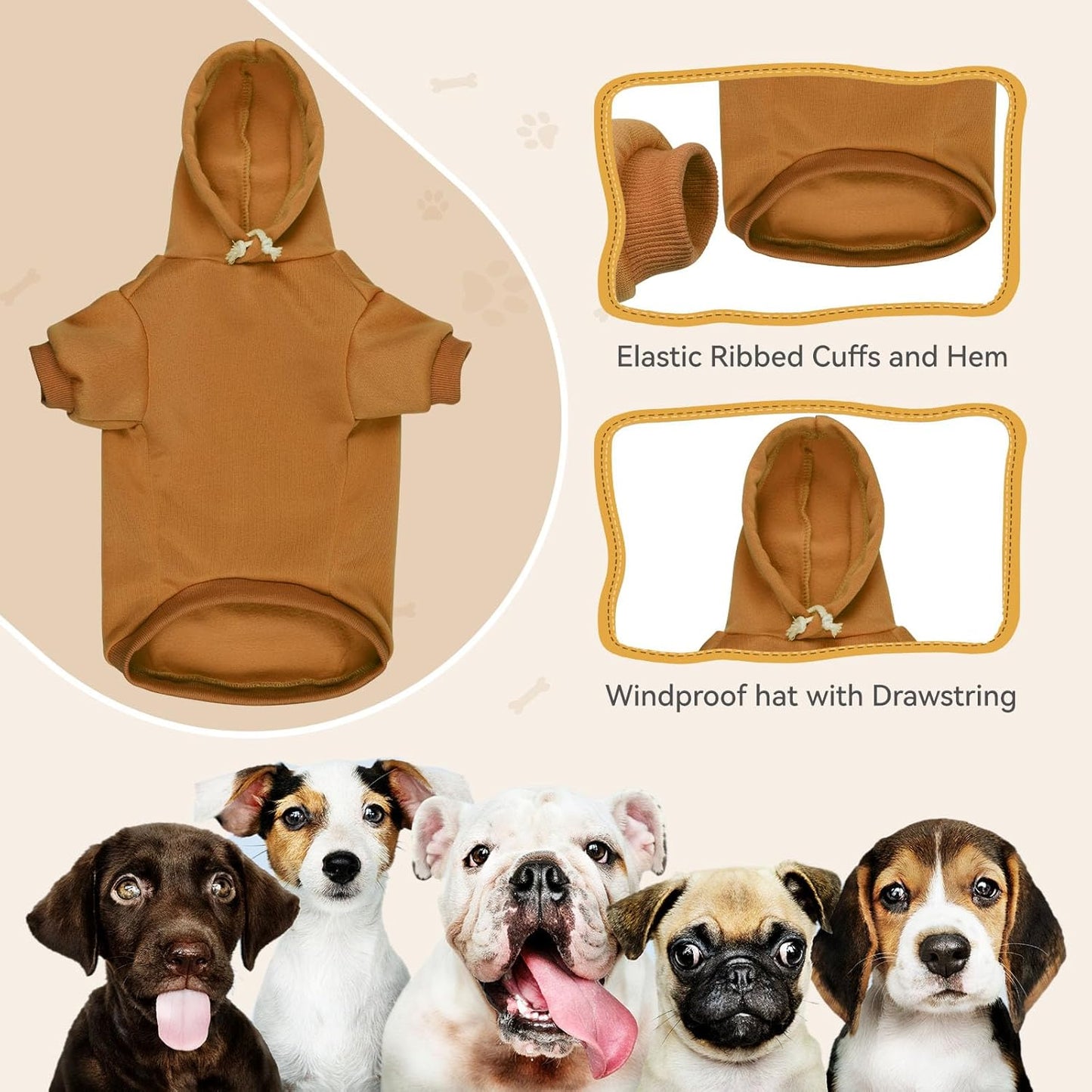 Dog Hoodie Dog Sweaters for Small Dogs Dog Sweater Solid Soft Brushed Fleece Dog Clothes Dog Hoodie Sweatshirt with Pocket(Coffee-XS)