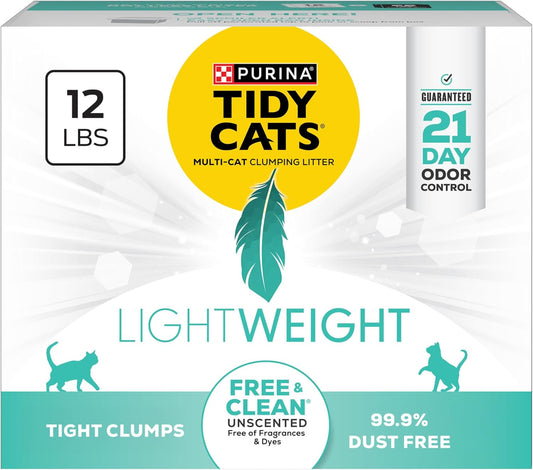 Purina Tidy Cats Lightweight Free and Clean Unscented, Multi-Cat, Clumping, 99.9 Percent Dust Free Cat Litter - 12 lb. Box