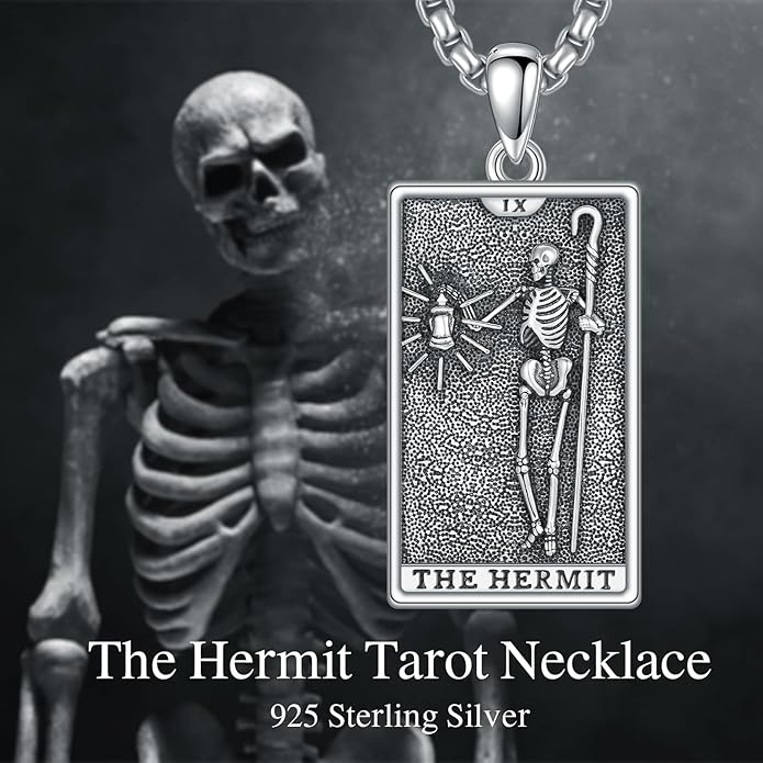 PELOVNY Tarot Card Necklace 925 Sterling Silver Skeleton Necklace The Sun Moon Star Strength Lovers Death Devil Fool Tarot Jewelry Christmas Birthday Gifts for Men Women Unisex