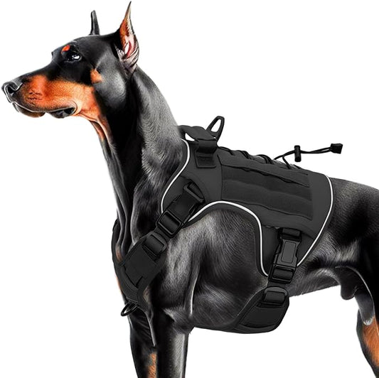 Heavy-Duty Tactical Dog Harness for Large Dogs, No Pull Adjustable Reflective Pet Vest with Molle System, K9 Military-Grade Control for Service Training, Outdoor & 10+ Breeds, Black, Large