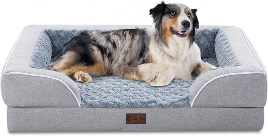 Orthopedic Dog Beds, Waterproof Memory Foam Large Sized Dog Beds with Sides, Non-Slip Bottom and Egg-Crate Foam Big Dogs Beds with Removable Washable Cover(Large,Light Grey)