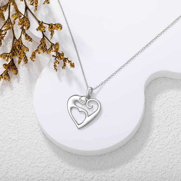 Diamond Black Cat Necklace for Women 925 Sterling Silver Cat on Moon Necklace Pendant Black Cat Jewelry Gifts for Women Mom Wife Girlfriend Daughter Girls