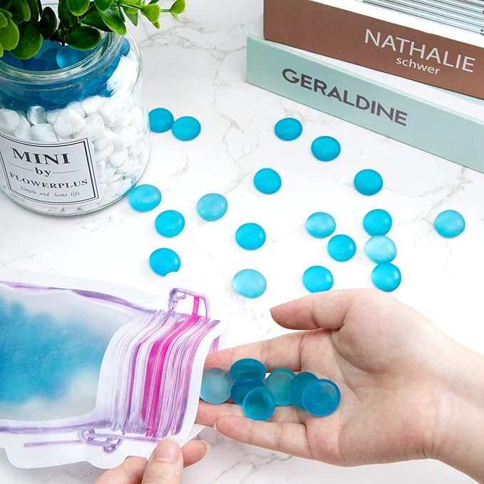 FUTUREPLUS 1LB Frosted Flat Marbles, Blue Glass Pebbles Beads Vase Fillers Decorative Fish Tank Aquarium Rocks for Centerpieces Table Decor