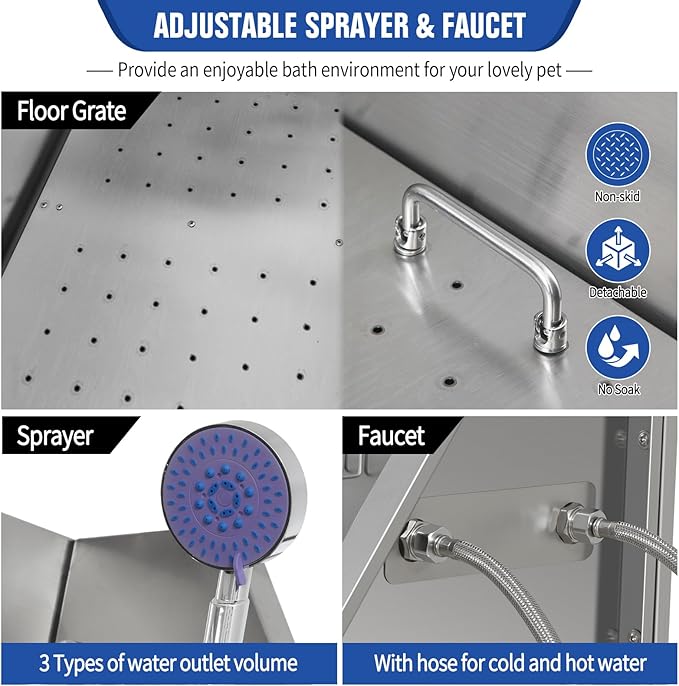 Professional Stainless Steel Dog Bathing Station, Dog Grooming Tub, with Stairs, Floor Grate & Faucet for Dog Bathtub for Large, Medium & Small Pets,34" L-RAMP