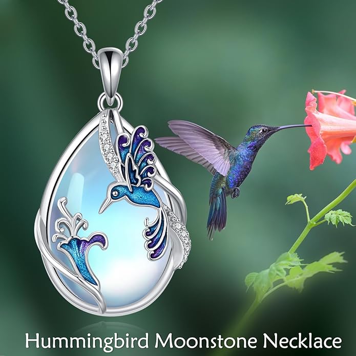 KQF Dragonfly/Butterlfy/Cat/Jellyfish/Bunny/Axolotl/Bee/Mermaid/Hummingbird/Elephant Necklace for Women Sterling Silver Moonstone Pendant Necklace Dragonfly Jewelry Gifts for Women