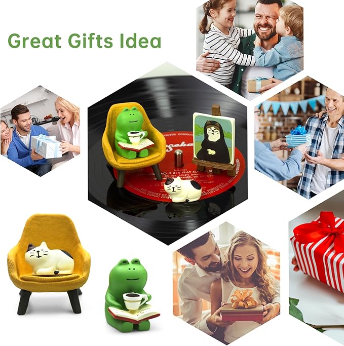 Cute Mini Frog and Cat Figurine for Office, Home Decoration Perfect Cute Frog Gift and Cat Gift