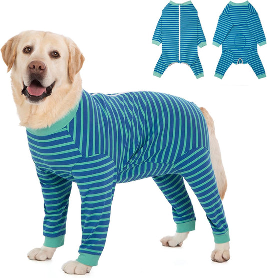Yeapeeto Dog Onesie Surgery Recovery Suit for Large Medium Bodysuit Dogs Pajamas PJS Full Body for Shedding, Prevent Licking, Wound Protection, Cone Alternative… (Blue Green, 4X-Large (Pack of 1))