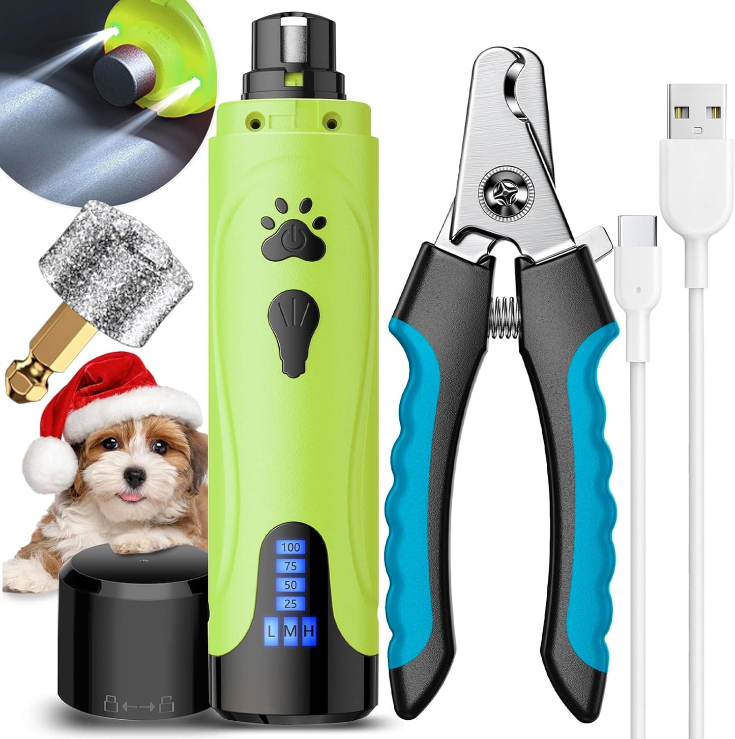 YABIFE Dog Nail Grinder, Dog Nail Trimmers and Clippers Kit, Super Quiet, Rechargeable, for Small Large Dogs Cats Toenail Claw Grooming,3 Speeds