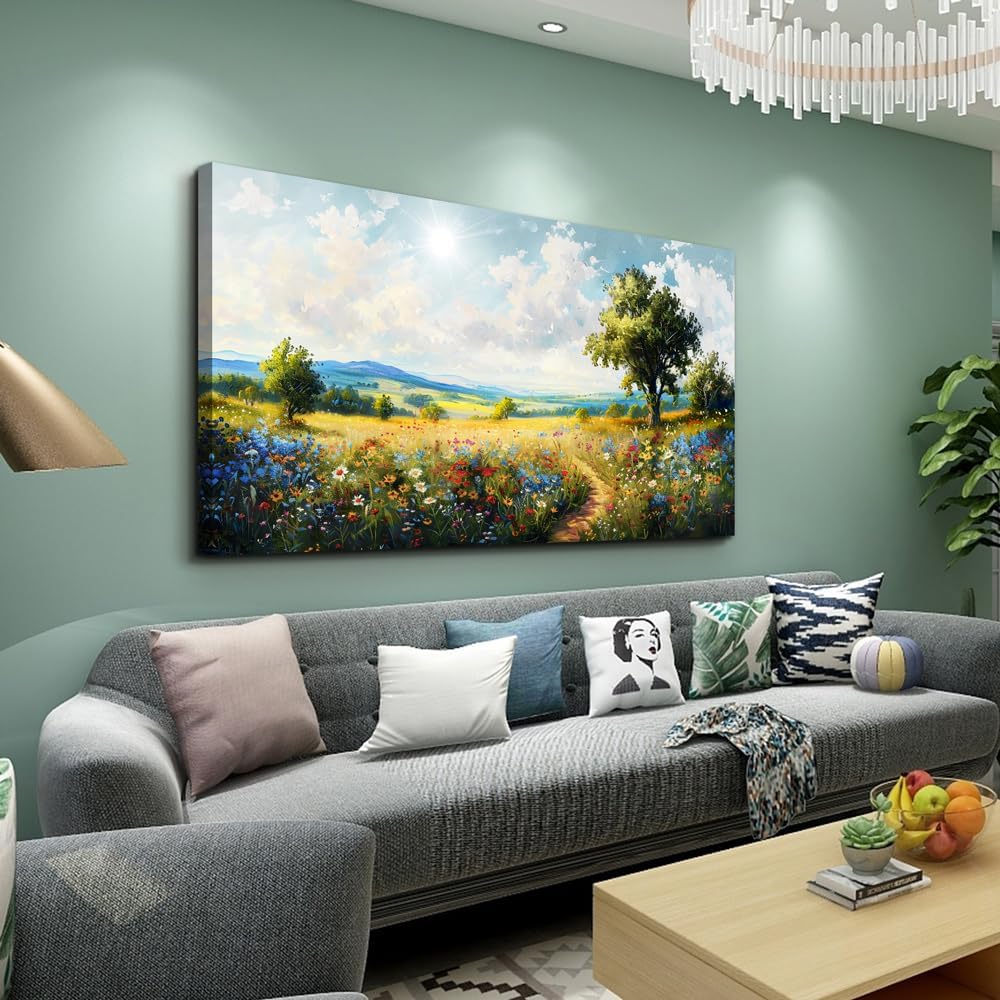 hyidecorart Nature Field Scenery Abstract Painting Large Wall Art For Living Room Bedroom Wall Decor Pictures Artworks Modern Wall Decorations For Office Canvas Prints Home Art Decor 24"X 48"
