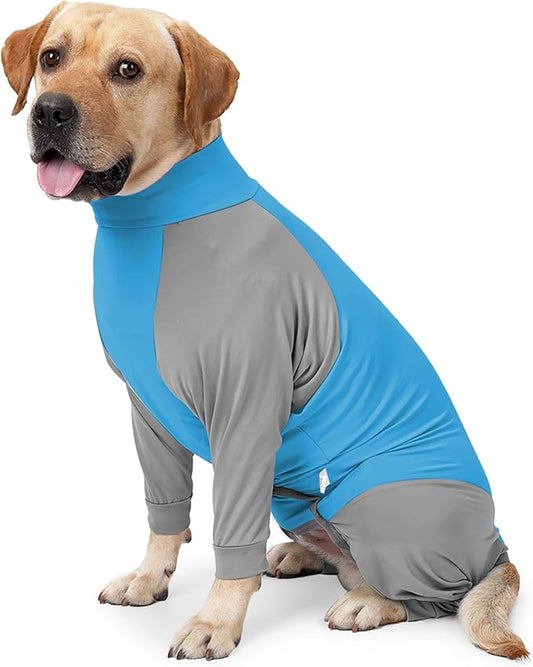 Dog Recovery Suit, Abdominal Wound After Surgery Wear, Prevent Licking Wounds, E-Collar & Cone Alternatives, Long Sleeve Postoperative Shirts Dog Pajamas Prevent Shedding(Small, Blue)