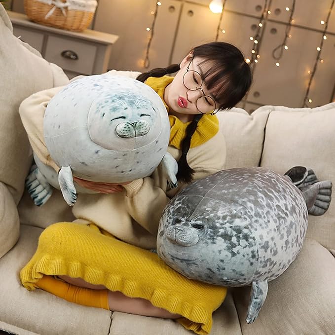EHOTONG Cute Blob Seal Pillow, Chubby Seal Plush Hug Pillow Soft Stuffed Animal Toy (Gray,24")