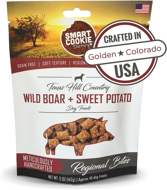 Smart Cookie All Natural Dog Treats - Wild Boar & Sweet Potato - Training Treats for Dogs with Allergies, Sensitive Stomachs - Soft Dog Treats, Chewy, Grain Free, Human-Grade, Made in USA - 5oz Bag
