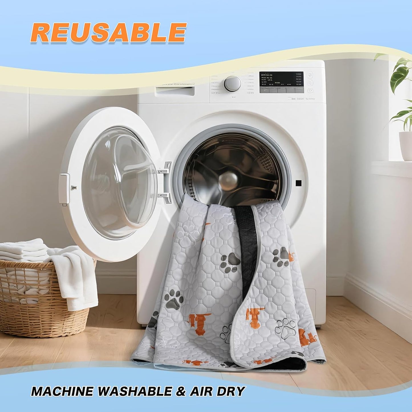 Washable Pee Pads for Dogs, 2 Pack Reusable Puppy Pads, Waterproof Pet Pee Pads for Dog Potty Training, Extra Large Dog Pee Pads for Crate, Playpen, and Whelping, Orange 24"x36"