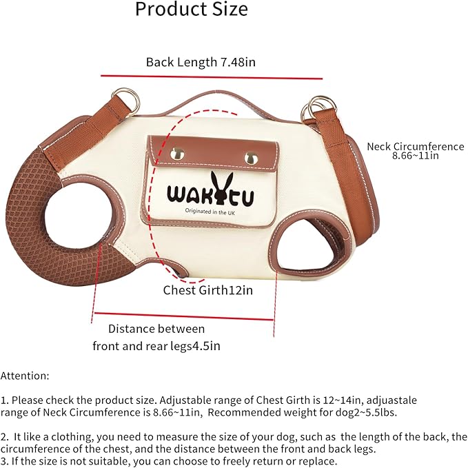 Dog Lift Harness Dog Carrier VES Harness Adjustable Leash with Small Puppy Treat Bag,Fits Most Cars,XS