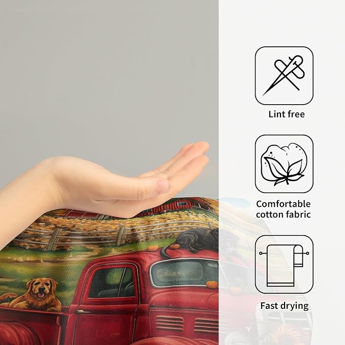 Giwawa Fall Farm Dogs Hand Towels Set of 2 Red Truck Decorative Dish Towel Soft Absorbent Seasonal Bath Towels for Bathroom Kitchen Spa Yoga