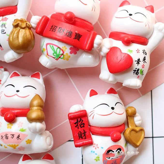 Good Luck Cat, Wealth Welcoming Cats 8 Pcs Miniature Cats Ornament Decorations Cute Lucky Cat for Crafts Home Decor and Cake Topper(White)
