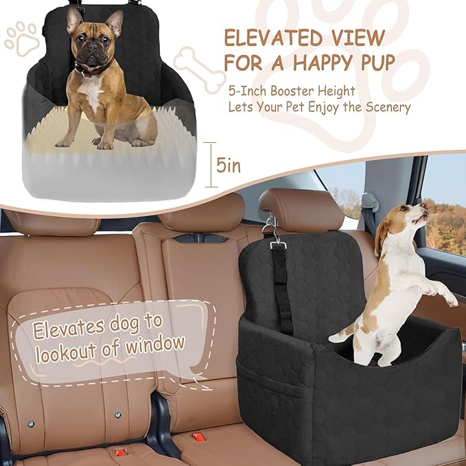 Dog Car Seat for Small/Medium Dogs - Dog Booster Seat with Safety Straps & Non-Slip Base, Travel Pet Car Seat with Storage Pockets, Washable & Removable, Suitable for Dogs Under 35 lbs (Black)