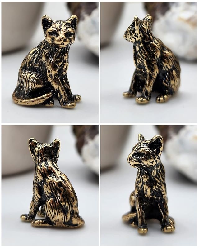 Cat Figurine Handcrafted Brass Small Kitten Miniature Collectible Gift for Cat Lovers Tiny Metal Decorative Trinket