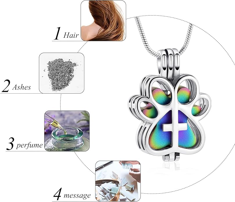 Pet Cremation Jewelry for Dog/Cat Paw Stainless Steel Memorial Locket Urn Necklace with Hollow Urn Cremation Jewelry for Ashes
