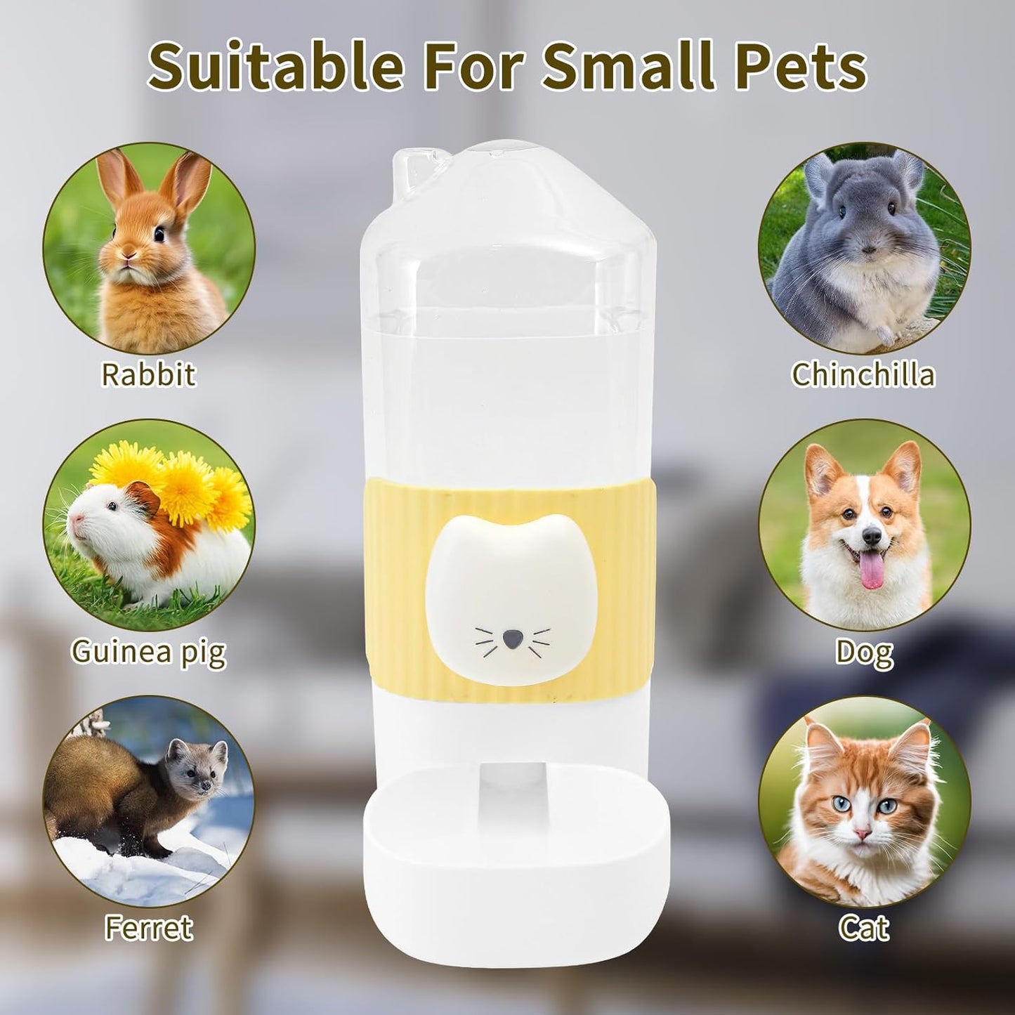 Rabbit Water Bottle, 800ml/28oz Hanging Automatic Water Dispenser for Cage, Ferret Bunny Guinea Pig Water Bowl,Suitable for Small Animal (Yellow, 800 ml/28 oz)