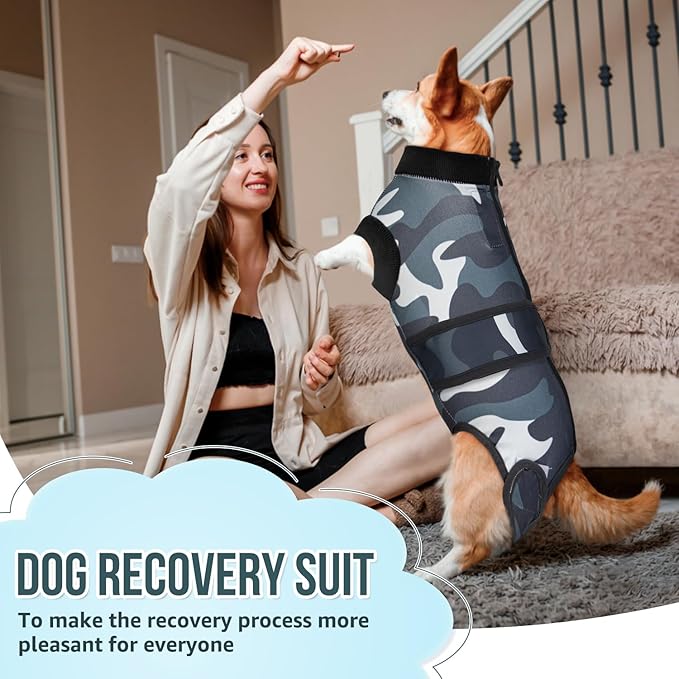 Lukovee Recovery Suit for Dogs, Zipper On Recovery Suit for Female Male Dog, Onesie Abdominal Wounds Cone E-Collar Alternative Prevent Licking Spay Recovery Suit (XX-Large, Camouflage)