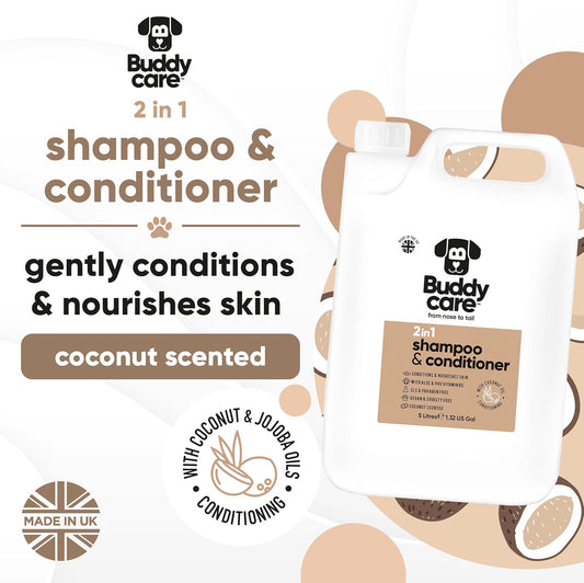 2in1 Dog Shampoo & Conditioner by Buddycare | Coconut Scented | with Aloe Vera and Pro Vitamin B5 (169.07oz)