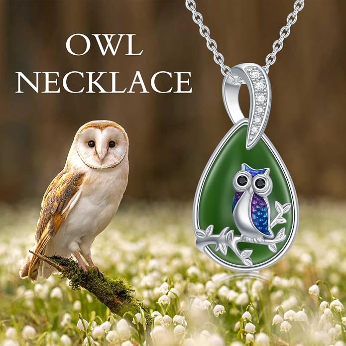 Green Jade Necklace Sterling Silver Teardrop Hummingbird/Dragonfly/Butterfly/Bee/Cat/Cardinal/Owl/Fox/Sloth Natural Jade Jewelry Birthday Mothers Day Christmas Gifts Women Mom Her