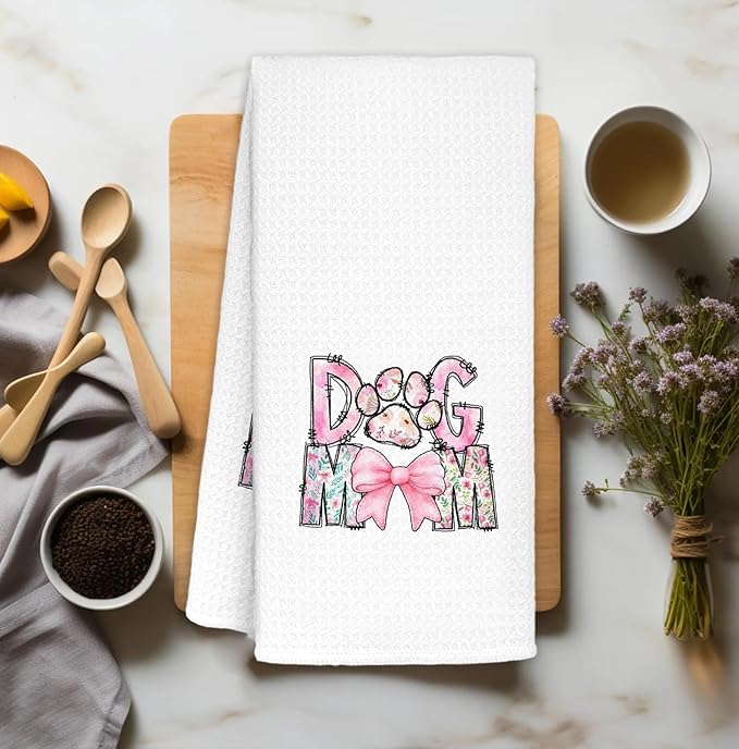 Dog Mom Kitchen Towels Decorative, Dog Lover Owner Gifts for Women Dish Towels, Pet Lover Gifts Hand Towels Drying Cloth for Kitchen Bathroom Decor, 16x24 Inch