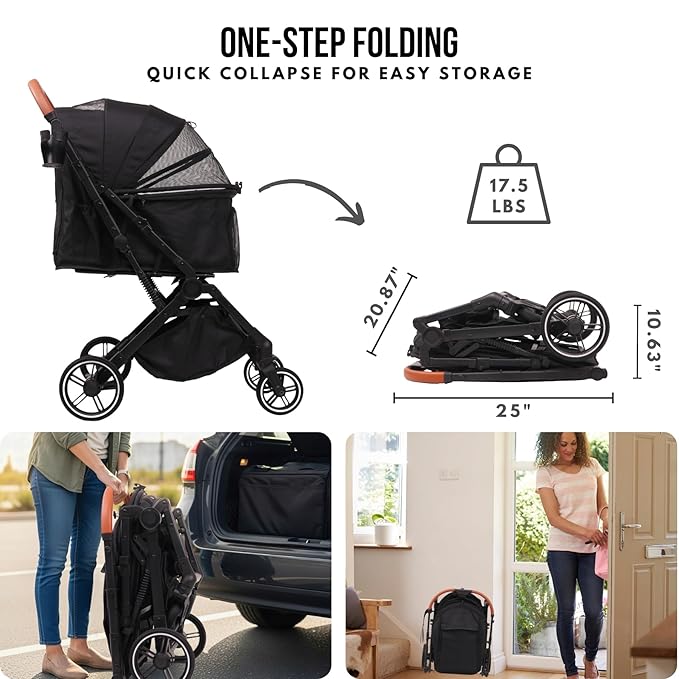 Pet Stroller for Small Medium Dogs Cats Up to 45 lbs, Travel Lite Collapsible, All Terrain 4 Wheels for Jogging, Running, Grey