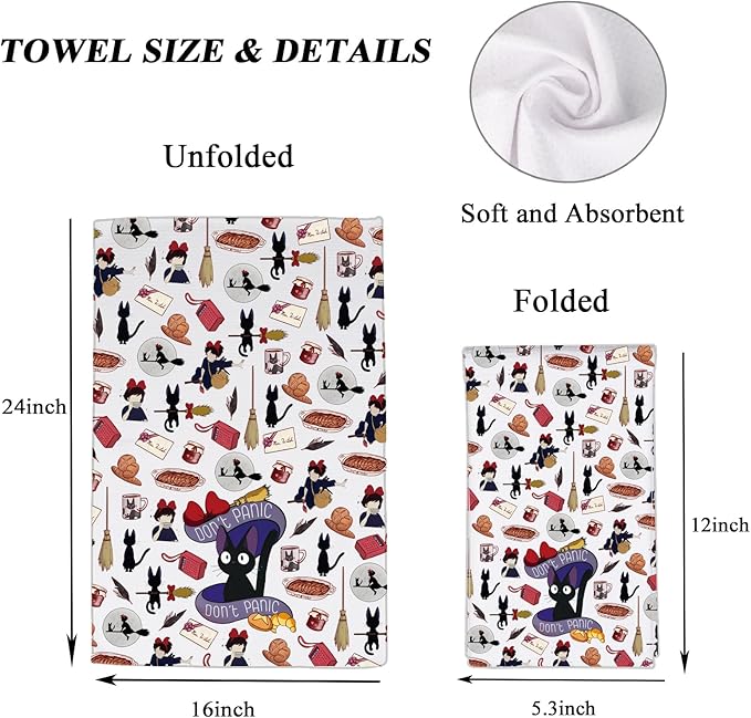 CMNIM Kiki Inspired Gifts Kiki Kitchen Towel Kiki Bakery Gifts for Baking Lover Kiki Anime Fans Gift Black Cat Jiji Hand Towel (25429 K Cat Towel)