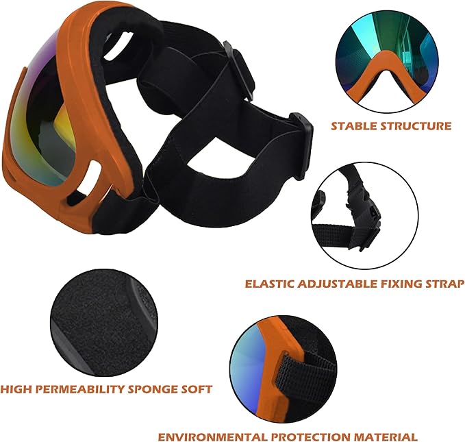 Large Dog Sunglasses With Adjustable Strap UV Protection, Windproof Puppy Eyewear, Suitable for Medium-Large Pets, Eyes Protection, Soft Goggles (Orange Frame)