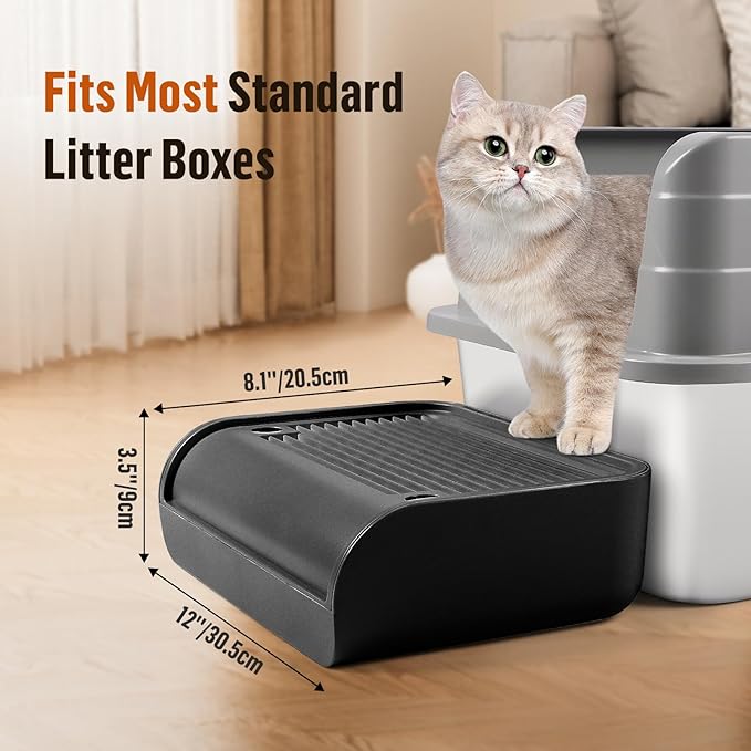 Cat Litter Box Step, Cat Litter Box Ramp Mat with Filter Function for Self-Cleaning Cat Litter Box, Easy to Clean, Cat Pedal Step Stool Ideal for Kitten & Elderly Cats (Black)