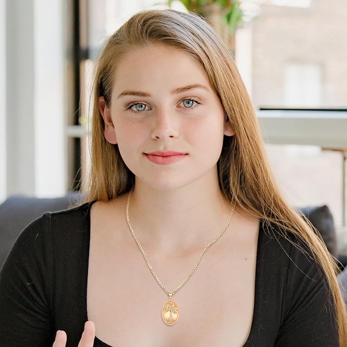 Picture Locket Necklace for Women Men Rose 14K Real Gold 925 Sterling Silver Jewelry Heart Locket Necklace that Holds Pictures Tree of Life Viking Wolf Celtic Knot St Christopher St Michael Pendant