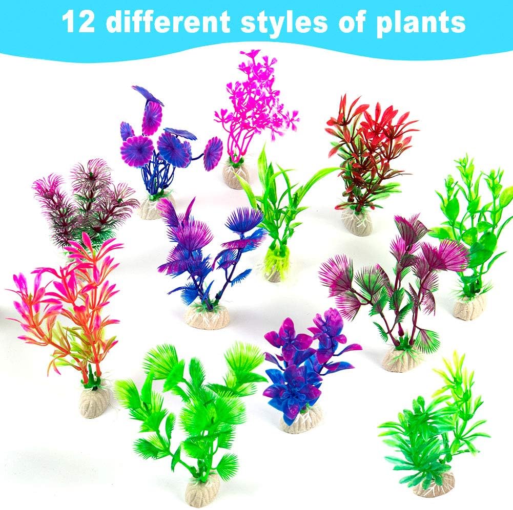 CousDUoBe 12 Pack Artificial Aquarium Plants, Fish Tank Decorations Home Décor（4.5 to 5 inches Tall）