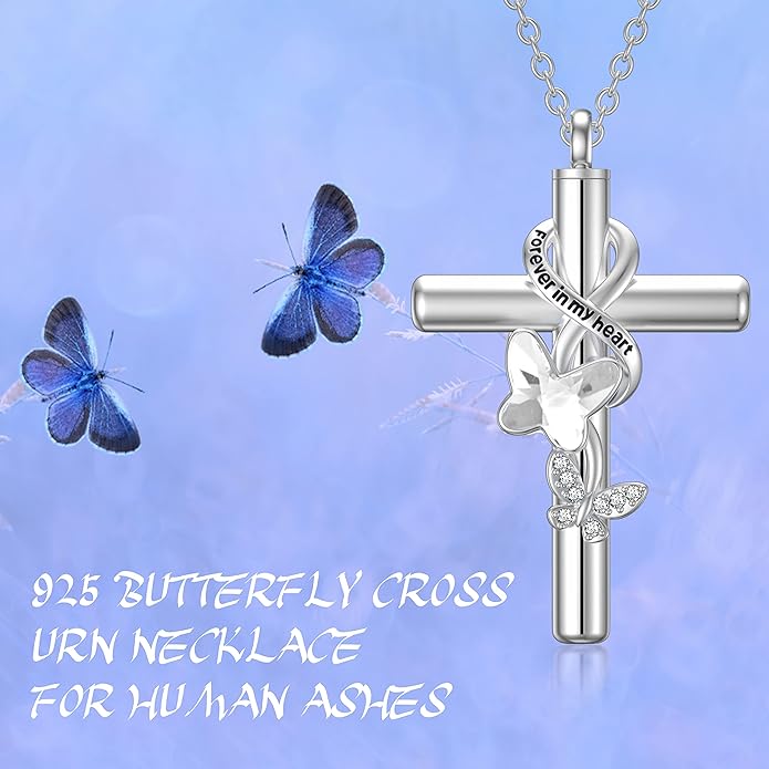 Cross Urn Necklace for Ashes 925 Sterling Silver Cremation Jewelry with Funnel Filler Kit Ashes Necklace for Human Women Girl Pets
