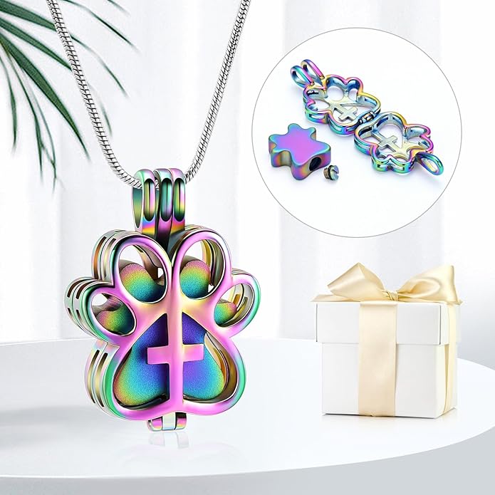 Pet Cremation Jewelry for Dog/Cat Paw Stainless Steel Memorial Locket Urn Necklace with Hollow Urn Cremation Jewelry for Ashes