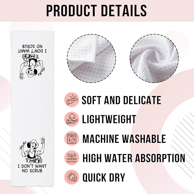 Funny Kitchen Dish Towels I Don't Want No Scrub Cleaning Cloth Retro Sassy Housewife Dishcloth Housewarming Gifts for New Home Funny Birthday Gifts for Hostess Wife Women Sister 16x24 Inch